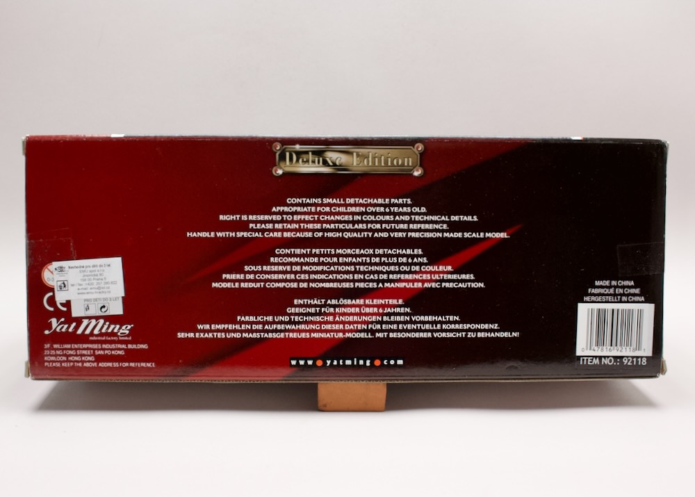 Zadní strana balení modelu Chevrolet Impala 1959 1:18 Yat Ming Deluxe Edition