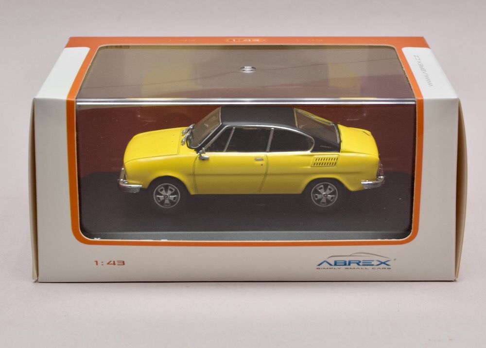 Škoda 110 R Coupé 1980 Solar Yellow s černou střechou 1:43 Abrex