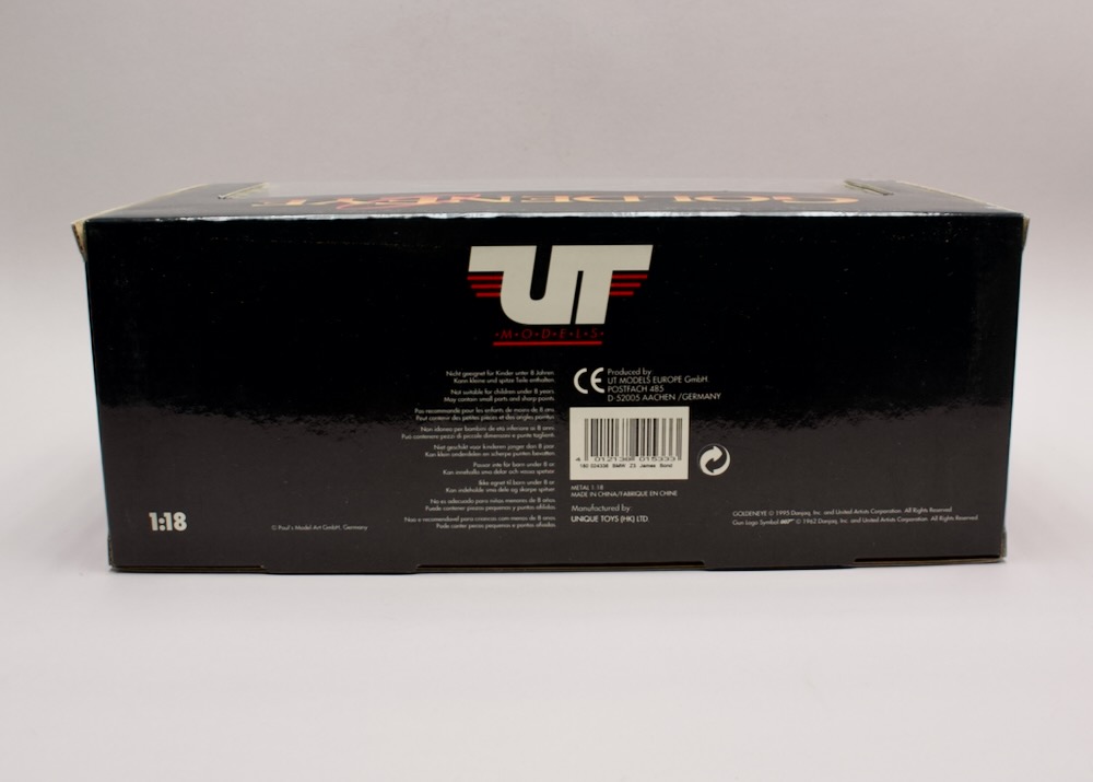 BMW Z3 Roadster GoldenEye 007 1:18 UT Models – zadní strana balení filmové edice