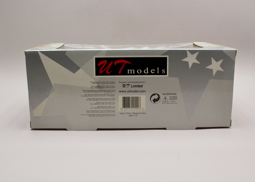 BMW Z3 Roadster 2.8 1:18 UT Models 20442 – zadní strana balení UT Models s licencí BMW