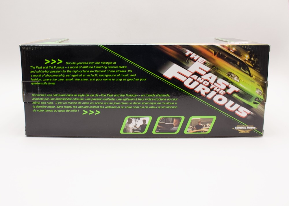 Boční strana krabice modelu Dodge Charger 1970 Fast & Furious 1:18