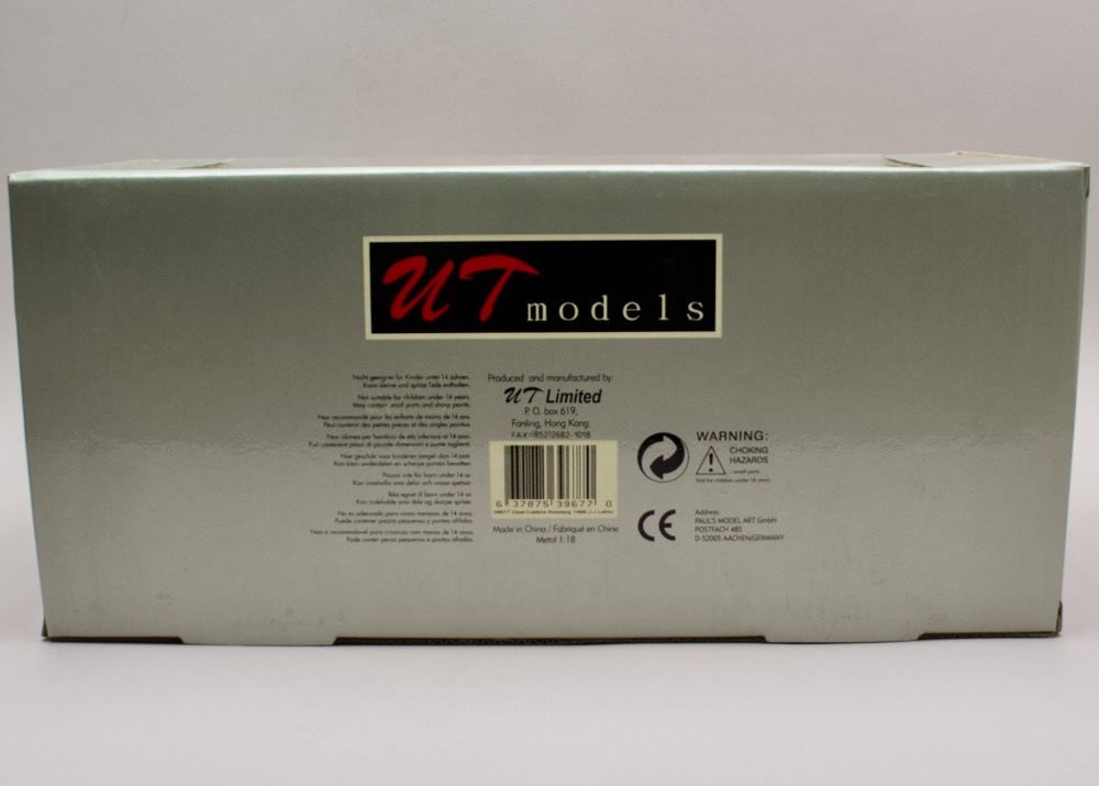 Zadní strana balení modelu Opel Calibra #43 Team Rosberg 1:18 UT Models 39677