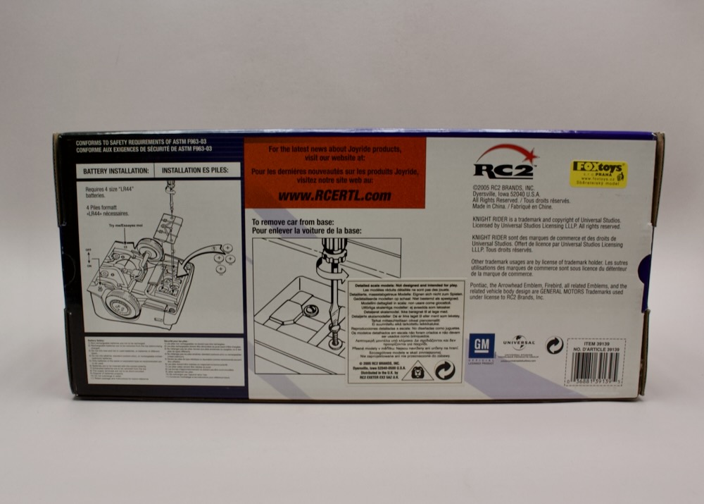 Zadní strana balení modelu K.A.R.R. Knight Rider Joy Ride Ertl 39139