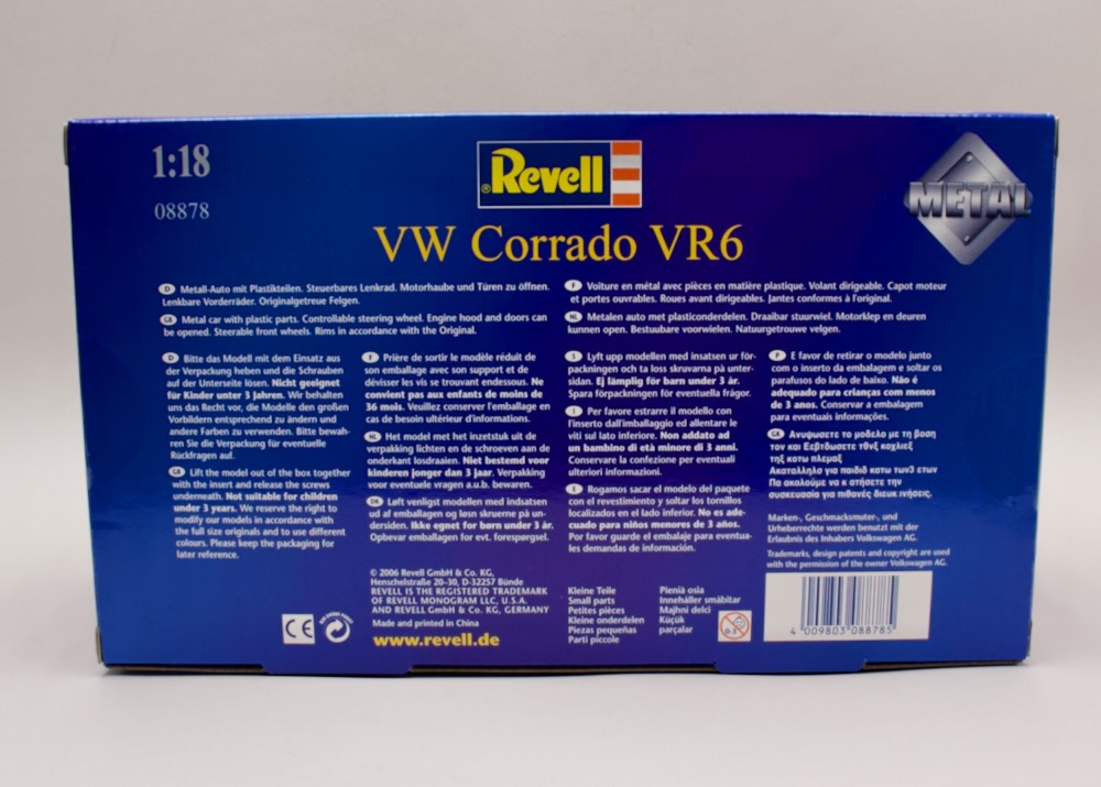 Zadní strana balení modelu VW Corrado VR6 1:18 Revell 08878
