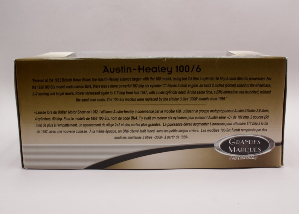 Boční strana krabice modelu Austin-Healey 100/6 1956 1:18 Ertl Grandes Marques
