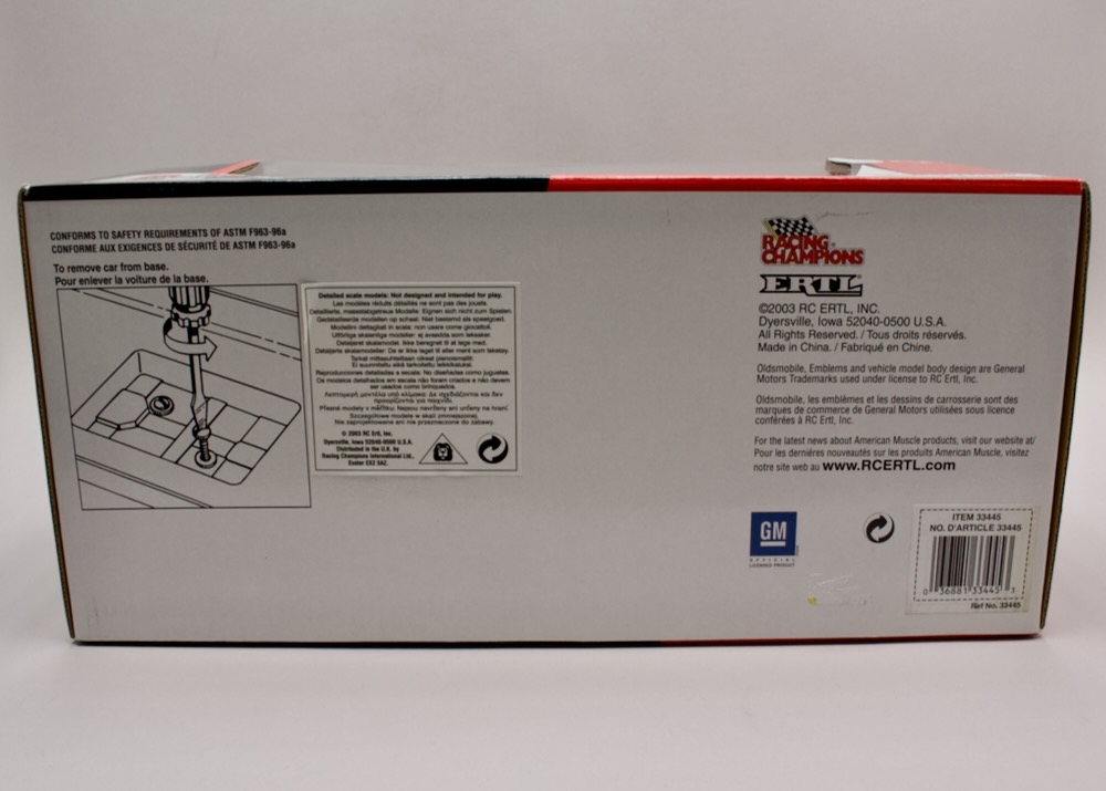 Zadní strana balení modelu Oldsmobile 1968 Hurst Ertl 33445