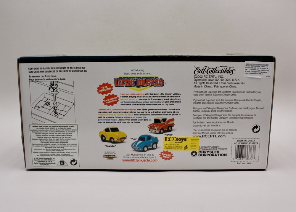 Zadní strana balení modelu Plymouth Superbird 1970 Ertl 33182
