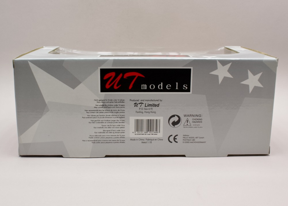 Zadní strana krabice modelu BMW M3 Coupe E36 UT Models 180022300