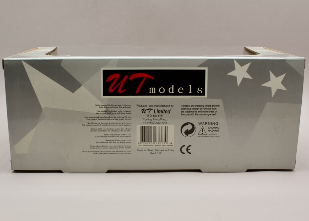 Zadní strana krabice modelu Porsche 911 Carrera S 993 UT Models 27827