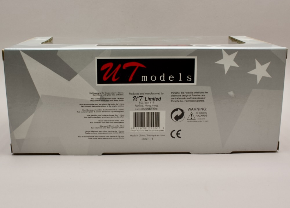 Zadní strana krabice modelu Porsche 911 Carrera 996 UT Models 27901